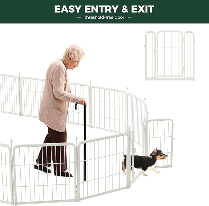 FXW Rollick Unleashed Dog Playpen for Indoor, Yard, RV Camping, 45 inch 16 Panels for Large Dogs, White│Patented