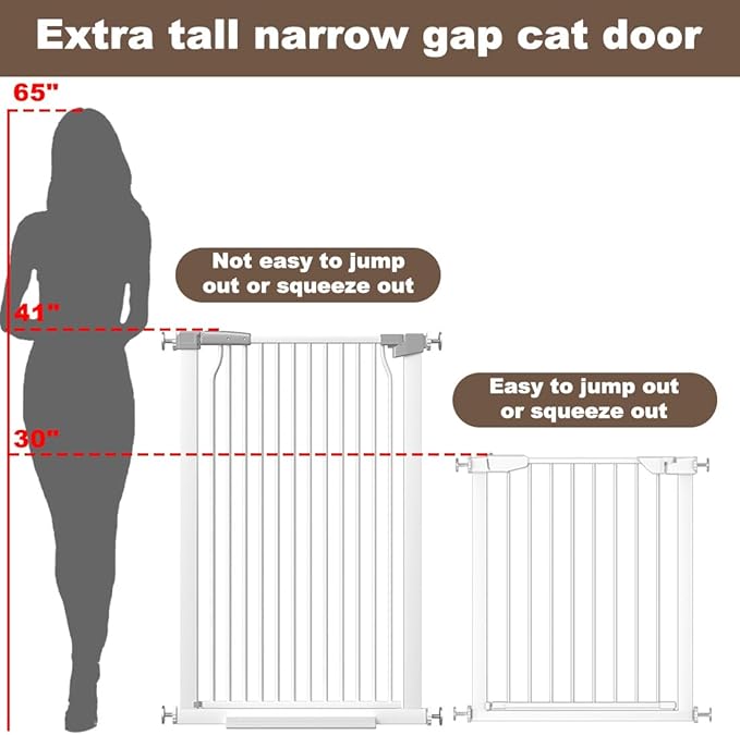 41" Extra Tall and Wide Baby Gate, 74.2-76.7'' Wide Pet Cat Gate for Doorway, Extra Wide Pressure Mounted Child Door with Expansion Kit, Metal Safe Gate, Tall Dog Gate, White