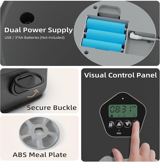 Automatic Pet Feeder for Wet & Dry Food, 5-Meal Timer Dispenser with 2 Ice Packs, Programmable Smart Feeder for Cats/Dogs – Keep Food Fresh Longer (Pet Feeder with 2 Ice Cube Tray)