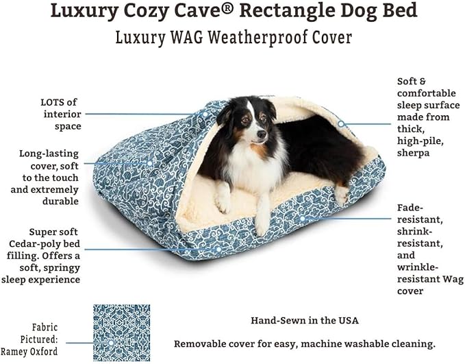 Snoozer Pet Products Luxury Rectangle Cozy Cave, Wag Collection, Large, Ramey Oxford