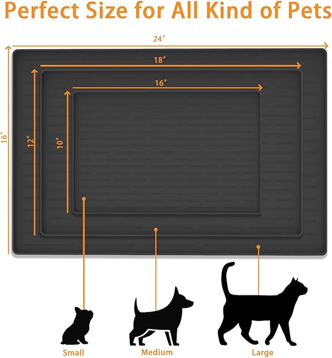 24" x 16" Dog Food Mat, Silicone Pet Mats for Food and Water, Nonslip Pet Feeding Mats for Floors, Dog Cat Bowl Mat with Raised Edges, Beige