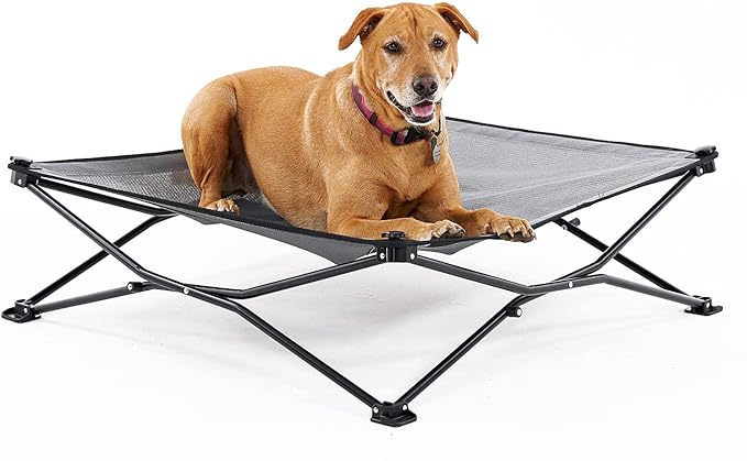 Coolaroo On-The-Go Elevated Dog Bed - Foldable Pop-Up Travel Dog Bed with Breathable, Moisture-Resistant Fabric, Carry Bag Included, Lightweight & Portable, Steel Gray, Large