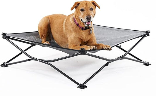 Coolaroo On-The-Go Elevated Dog Bed - Foldable Pop-Up Travel Dog Bed with Breathable, Moisture-Resistant Fabric, Carry Bag Included, Lightweight & Portable, Steel Gray, Large