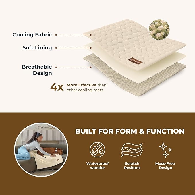 Dog Cooling Mat- Ice Silk Summer Comfort, Self Cooling, Non-Slip Dog Pad, Durable & Washable, Mat for Small Dogs 45x55 cm, Support Shelter Dogs with Every Purchase (Beige)