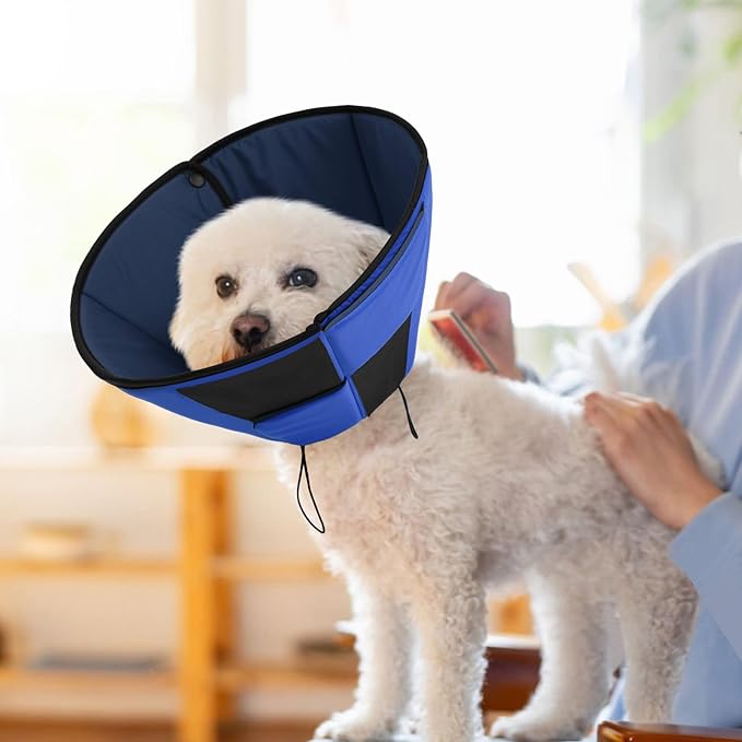 Small Dog Cone Collar, Adjustable Soft Dog Cone for Small Dogs to Stop Licking, Breathable Pet Recovery Cone for Small Male Female Dogs, Blue S