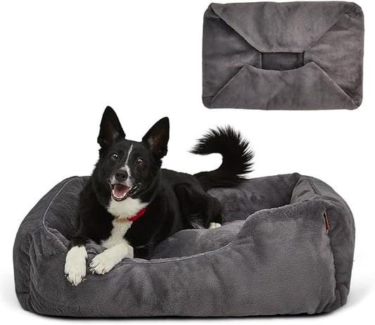 FUZI Luxury Aesthetic Dog Bed with Extra Cover for Medium Dogs, Washable Pet Couch, Pet Bed with Sides, Non-Slip Bottom, Soft & Durable Calming Dog Bed, Faux Fur, Medium 31.75x23.6x9.5 Dark Grey