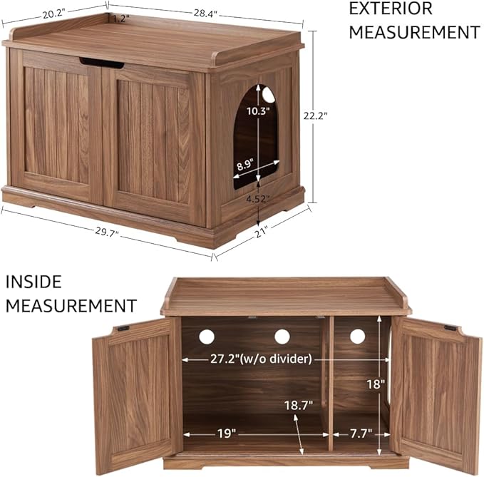unipaws Cat Litter Box Enclosure Furniture, Hidden Litter Box Cover Washroom, Dog Proof Cabinet House for Large Cat, Hideaway Litter Box, Walnut