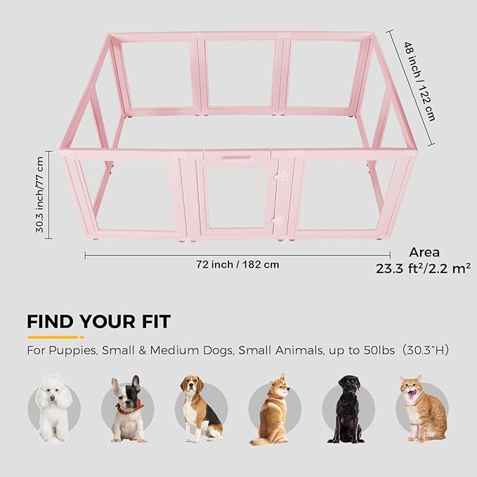 Clear Acrylic Plastic Dog Playpen - Clear Dog Play Pen - Easy Assemble Acrylic Dog Playpen - Puppy Playpen, Cat Playpen, Small Animal Playpen, Dog Play Pen Indoors (Pink-30.3" H, 10PCS)