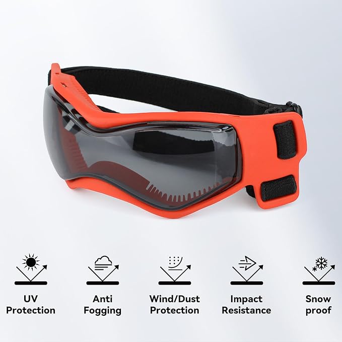 Dog Goggles Dog Sunglasses for Medium Breed UV Protection Windproof with Adjustable Head Straps Chin Straps for Ride Car/Hiking Travel/On Beach-Orange