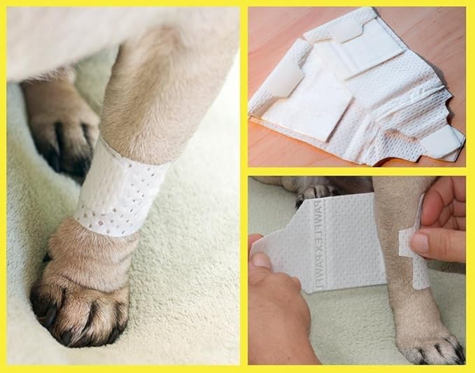 Basic Leg Bandages for Dogs, Cats, Pets -First- aid Non Adhesive Fur Friendly, Soft Stretch Wound Care, hot Spots, Fungus, Adjustable Fastening Strap Value Pack (Medium 20-Pack)