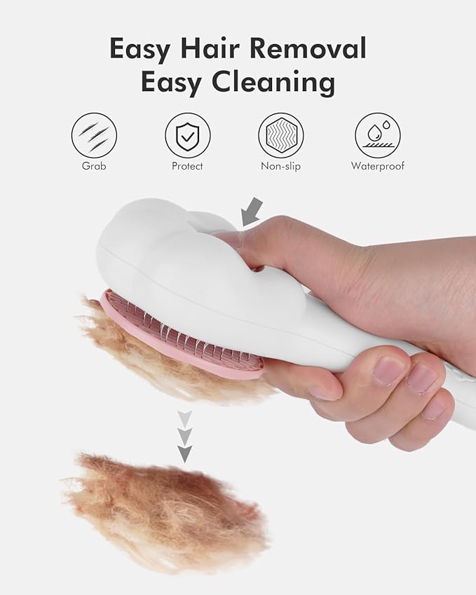 Cat Brush with Release Button Self-Cleaning and Skin-Friendly Grooming and Shedding Tool for Long and Short Haired Cats & Dogs, 140° Comb Teeth, Removes Loose Undercoats and Promotes Healthy Fur