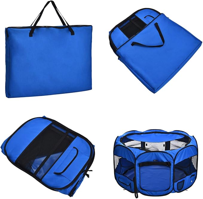 Amazon Basics Foldable Octagonal Indoor and Outdoor Portable Soft Dog Pen/Puppy Pen/Playpen, 114 cm / 45", Blue