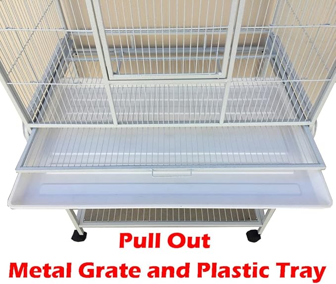 Large Double Center Divider Birdhouse Treehouse Bird Flight Parrot Breeder Cage Feeder Doors Side Breeding Nest Doors Easy Clean Pull Out Tray with Removable Rolling Stand