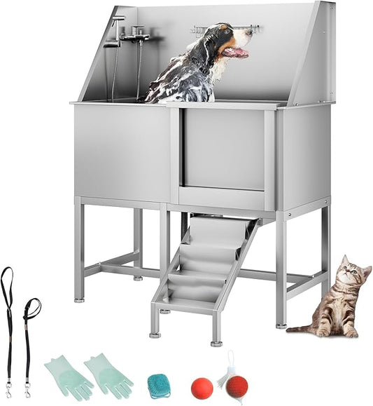 CuisinSmart 50" Dog Bathtub for Large Dogs, Professional Dog Washing Station with Dog Wash Attachment, Bath Pool for Outdoor, Indoor Shower and Grooming (50" Right Door)