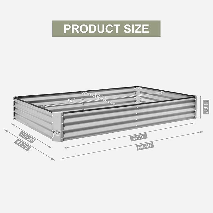 Domi Galvanized Raised Garden Bed, 6x3x1Ft Thickening Metal Planter Box for Vegetables Bottomless for Backyard Outdoor, 1" Deep w/ 128 Gallon Capacity - Silvery