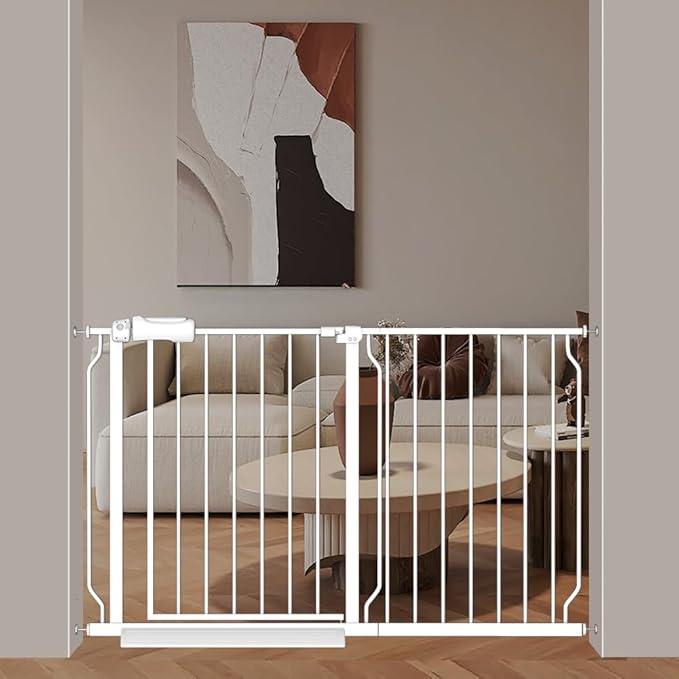 Extra Wide Baby Gates 48-53 Inch Child Dog Pet Gate Indoor Adjustable Safety Child Gates for House Doorway Stairs Banister Walk Through Doggie White