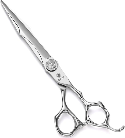 GLADOG 7" Premium 9CR Dog Grooming Scissors with Full Diamond Pivot Nut - Professional Straight Dog Scissors for Grooming, Ideal Dog Shears for Precise Trimming, Pet Grooming Scissors, Grooming Shear