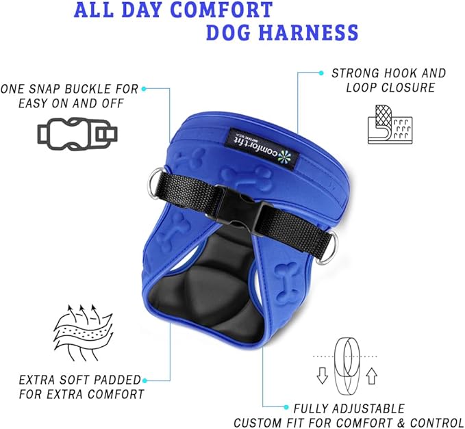 Comfort Fit Dog Harness No Pull with 2 Leash Clips Step in Harness for Small Sized Dogs Soft Padded Comfortable All Weather Dog Vest with Easy Control Adjustable Buckles for Dogs & Puppies – Blue XS