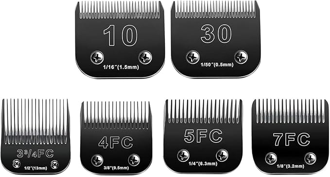 6pcs Dog Grooming Replacement Blades Compatible with Andis/Oster A5/Wahl KM-10 Series Dog Clippers,Detachable Clipper Replacement Blade,Black (6PCS Black-#10+30+3FC+4FC+5FC+7FC)