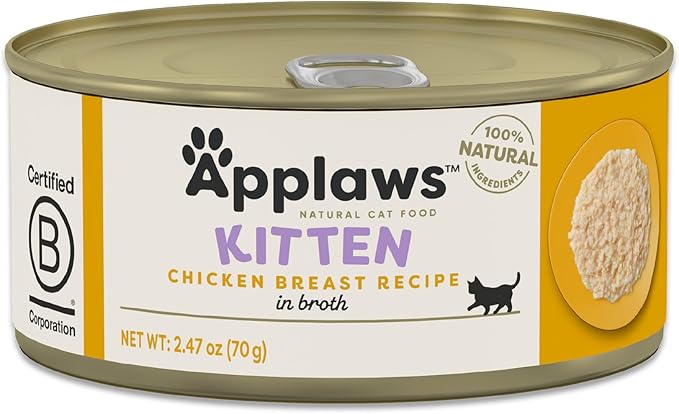 Applaws Natural Wet Kitten Food in Broth, Limited Ingredient Canned Wet Kitten Food, No Additives, Made with Natural Ingredients, Chicken Breast in Broth (24 x 2.47oz Cans)