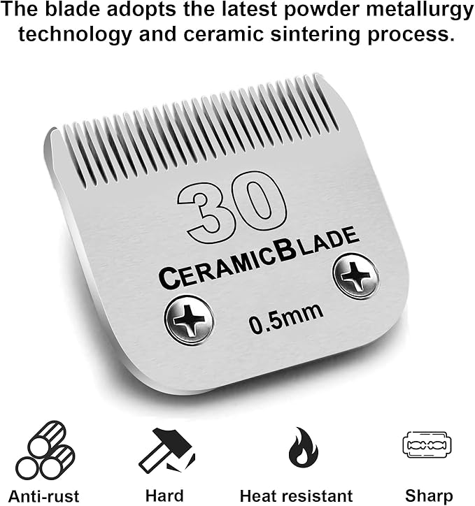 Audoc 3Pack #30 Blade Dog Grooming Clipper Replacement Blades Compatible with Wahl/Oster Dog Clippers,Detachable Ceramic Blade & Stainless Steel Blade,Size-30, 1/50-Inch Cut Length (64260)