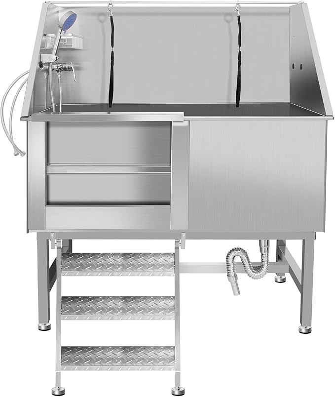 Dog Washing Station 38'' Stainless Steel Pet Grooming Tub for Large Dogs Over-Size Professional Dog Grooming Bathtub Station Wash Shower Sink Pet Grooming Bathtub Station