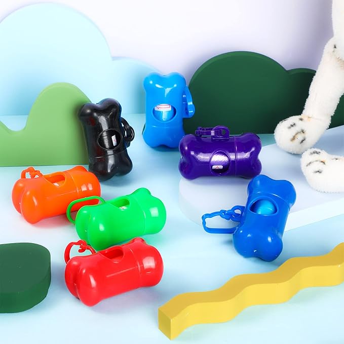 Zhehao 120 Pcs Bone Shaped Dog Poop Bag Dispensers with Disposal Small Dog Waste Bag Holder with Hook for Pet Puppy Walking Hiking Camping, 8 Colors