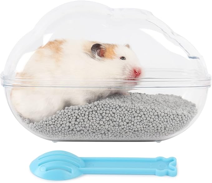 BUCATSTATE Sand Bath Container for Hamster Large Transparent Hamster Toilet with Scoop Dwarf Sandbox Dust Bathtub Small Animals Bathroom Hamster Cage Accessories (Transparent, Large)