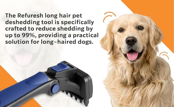 Deshedding Dog Brush for Long Hair (Medium,Blue) – Gentle Deshedding tool for Dogs & Cats – Reduces shedding, without damaging topcoat. Removes Loose Fur & Dead Undercoat.