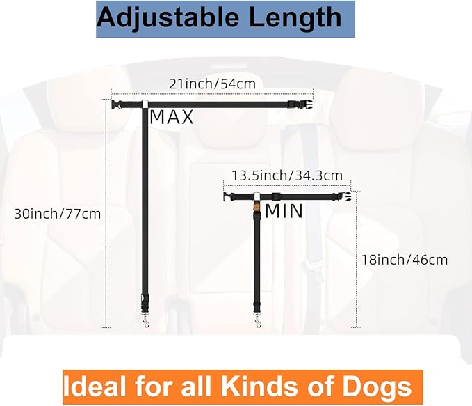 3 Pack Dog Seat Belt for Car, Car Headrest Restraint Adjustable Nylon Fabric, Dog Restraints Vehicle Seatbelts Harness