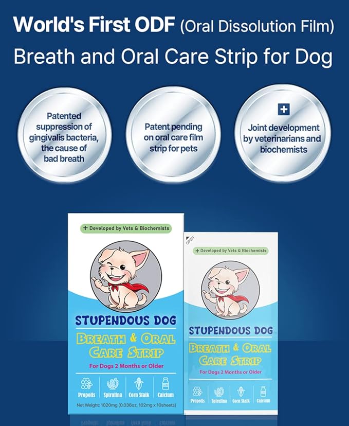 Breath Freshener Strip: Pet Dental Care Supplement for Clean Teeth, Fresh Breath, & Healthy Mouth - Dog Bad Breath Treatment, Brushless Oral Care Toothpaste for Dogs & Cats (30 Strips)