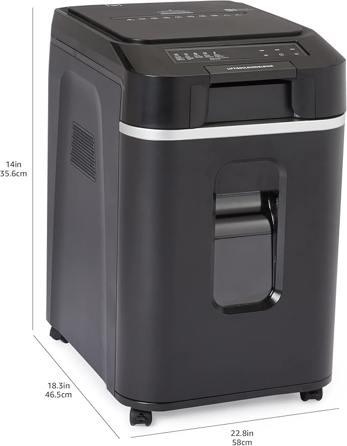 Amazon Basics 200-Sheet Auto Feed Cross Cut Paper Shredder with Pullout Basket, Black