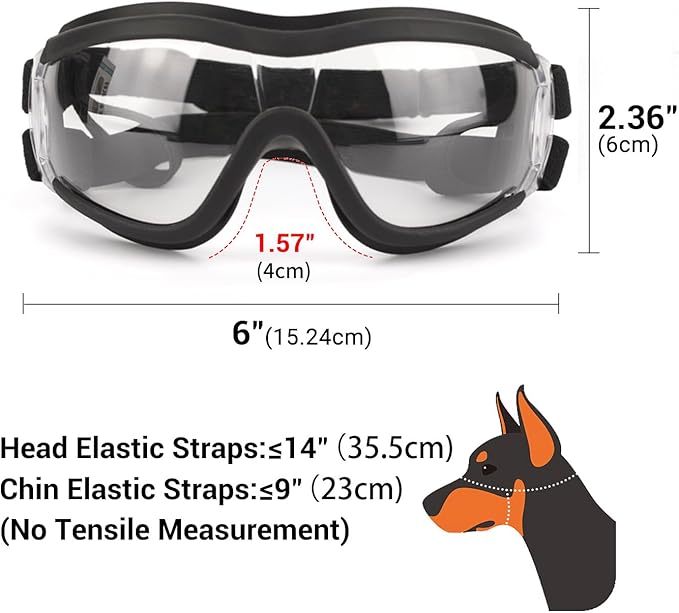Dog Goggles Anti-UV Windproof Dog Sunglasses Eye Protection for Medium Large Dogs with Adjustable Straps/Clear Lense