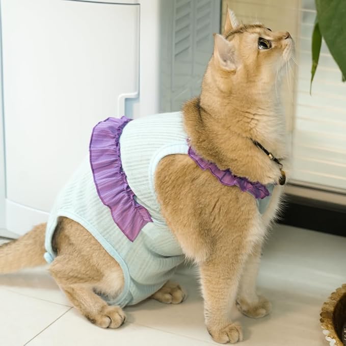Cat Recovery Suit,Kitten Onesie After Surgery,E-Collar Alternative for Abdominal Wound and Skin Diseases,Soft Breathable Bodysuit After Spay（Blue-XL）