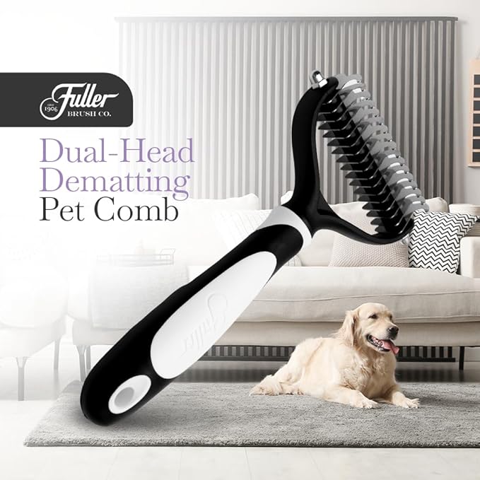 Fuller Brush Dual-Head Dematting Pet Comb - Stainless Steel Teeth with Slightly Sharp Edges - 7 Narrow-Gap & 9 Wider-Gap on Other Side - Use to Remove Stubborn Fur & For Grooming Dogs & Cats
