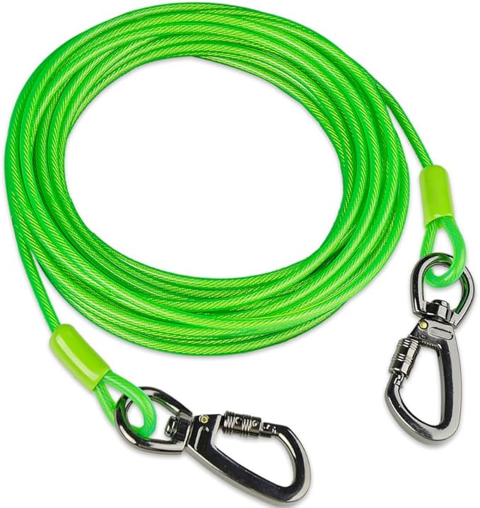 Dog tie Out Cable, 10/20/25/30/50/70/100 feet, Suitable for Dogs up to 350 pounds, Dog Cable with Swivel Buckle, Lightweight, Non-Winding, for Outdoor Camping, Yard Dog Cable (Green, 100FT)