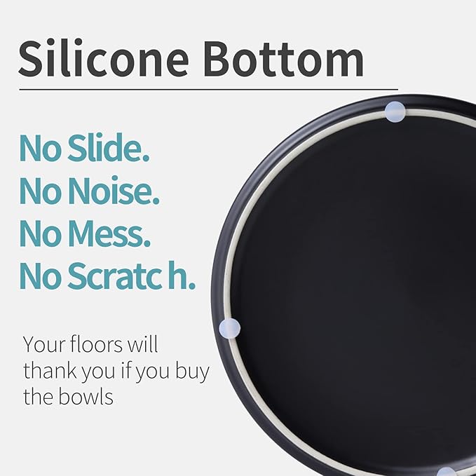 Black Dog Bowl Ceramic for Medium Large Breed, Heavy Weighted Dog Food Water Feeder Dish, Non - Slip Modern Cute Extra Big Porcelain 8 in Pet Bowl Maze