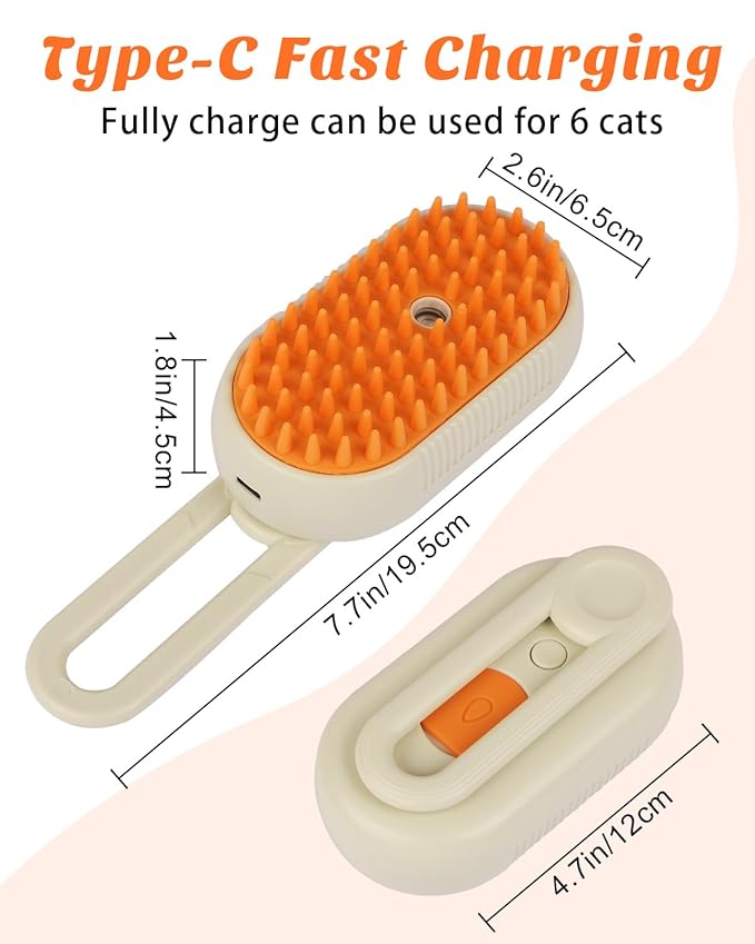 6 in 1 Cat Steam Brush for Shedding, Portable Anti-Static Grooming Comb for Cats & Dogs, Steam Misting Water Brush, Self-Cleaning Pet Hair Remover, Indoor Cat Spray Brushes for Cats & Dogs
