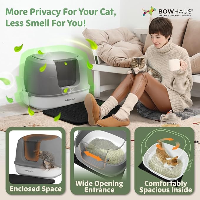 Detachable Cat Litter Box with Lid, 3-in-1 Cat Toilet of Cats, Large Space Anti-Leakage Cat Litter Box with Scoop, Cat Mat & Odor Fitter, Blue