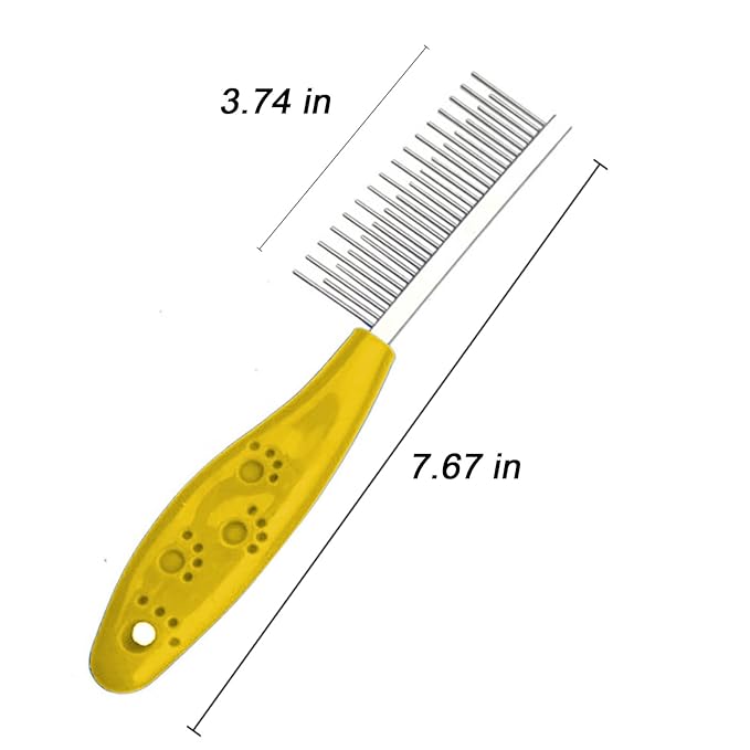 Dog or Cat Comb Grooming with Short and Long Teeth Dematting Knots Tangles Remover Combs Detangler Tool Suitable for Dogs Cats Poodle HorseStainless Steel Pin (Yellow)