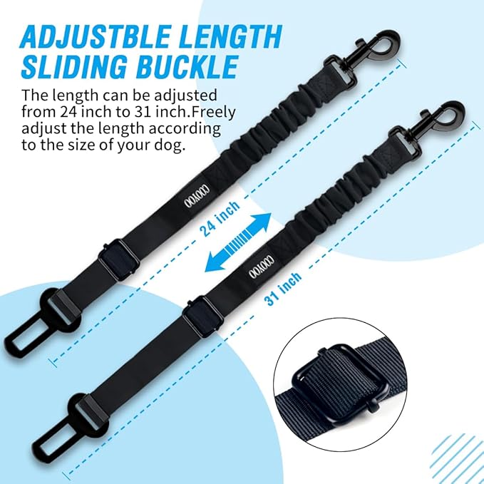 COOYOO Dog Seat Belt,3 Piece Set Retractable Dog Car Harness Adjustable Seat Belt for Vehicle Nylon Pet Safety Seat Belts Heavy Duty & Elastic