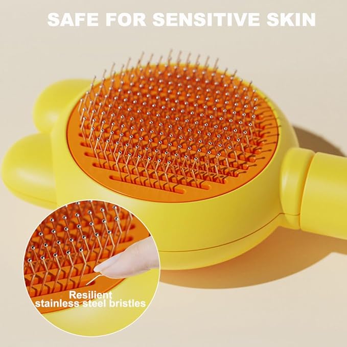 Cat Brush for Short or Long Haired Cats Dogs Rabbits, Cute Dog Brush with Release Button for Massage and Removes Loose Fur