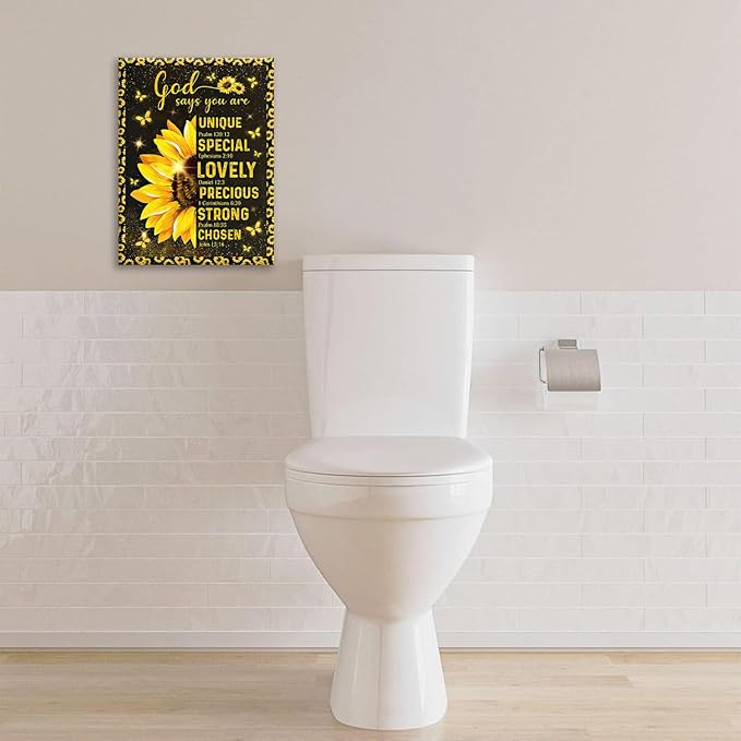 Christian Sunflower Bathroom Pictures Wall Art, Bible Verse Bathroom Wall Decor for Bedroom Office Wall Decorations for Bathroom Living Room Painting Artwork Modern Poster Prints 16"L x 12"W