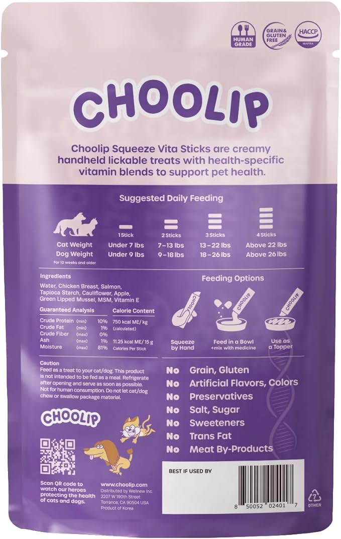 Squeeze Vita Stick Lickable Treats for Dogs & Cats. 7 Joint Support Sticks with Essential multivitamins. Soft and Tasty Paste for All Life Stages, Supporting Joints Health