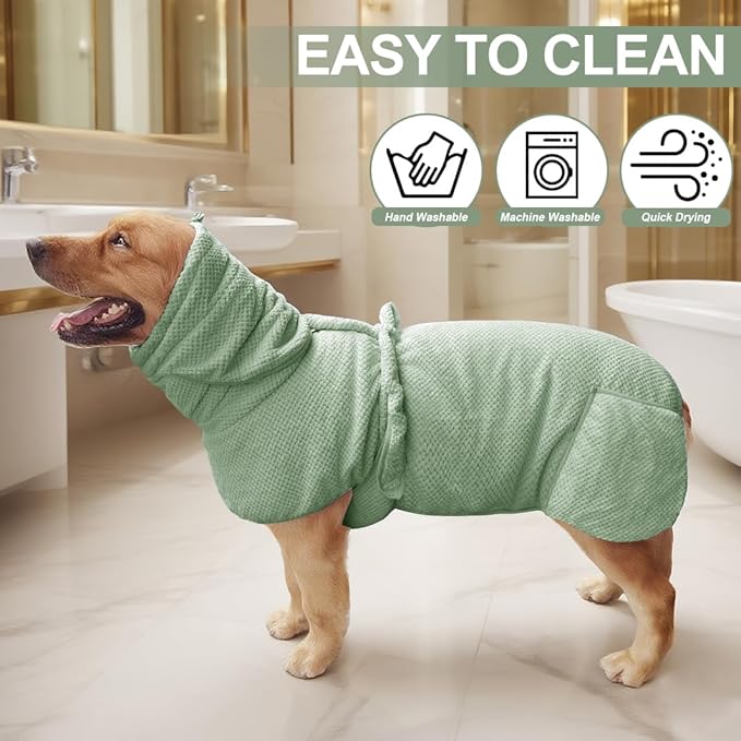 Giant Dog Bath Bubble, Quick Drying Super Absorbent Used for After Bathing, Warm Dog Towels, Adjustable Hoodies and Belts for Pet Dogs Bath Clothes Products(Green Jacquard, 6XL)