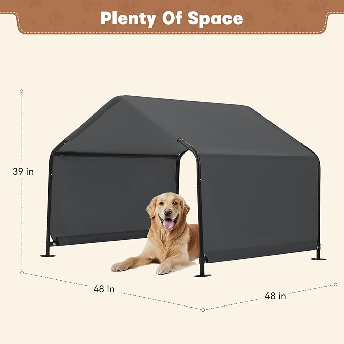 Dog Shade Shelter Outdoor 4'x4'x3' Tent for Large Medium Dogs, Outside Sun Rain Canopy Pet House for Livestock Pigs Cats with Waterproof Roof Ground Nails,Darkl Gray