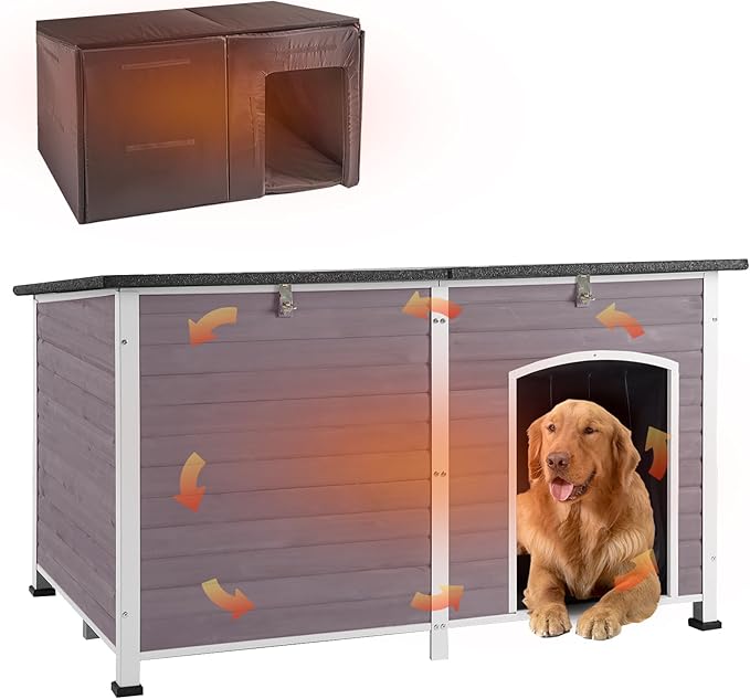 GUTINNEEN Dog House Insulated Outdoor Dog Kennel with Liner for Winter Extra Large