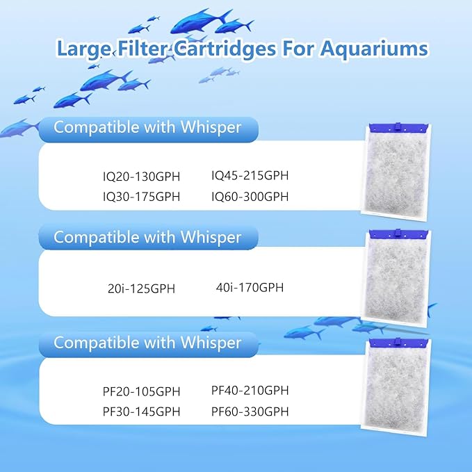 9 Pack Aquarium Filter Cartridge Compatible with Whisper Power Filters,Large Replacement Filter Cartridges for PF20/PF30/PF40/PF60