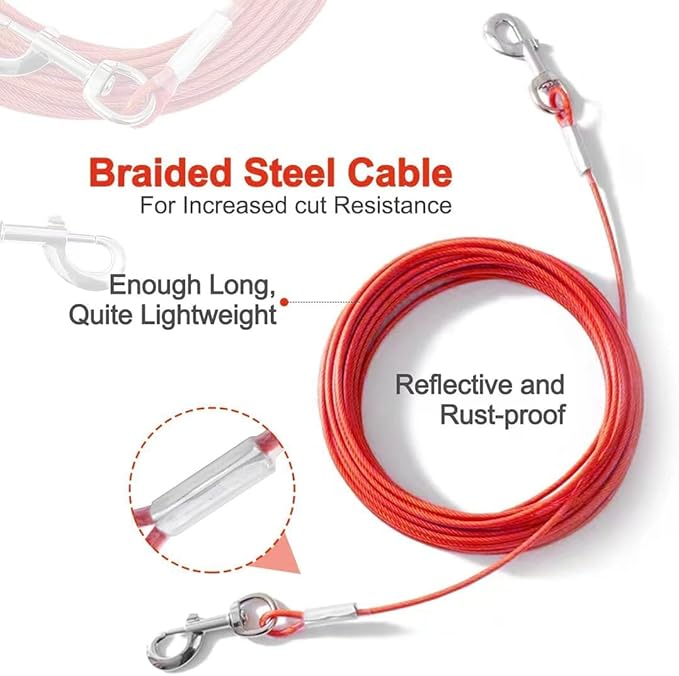Tie Out Cable for Dogs,30FT Dog Leads,Heavy Duty Tie Out Cable for Large Dogs Up to 125lbs,Durable Dog Runner Tether Line for Outdoor,Yard