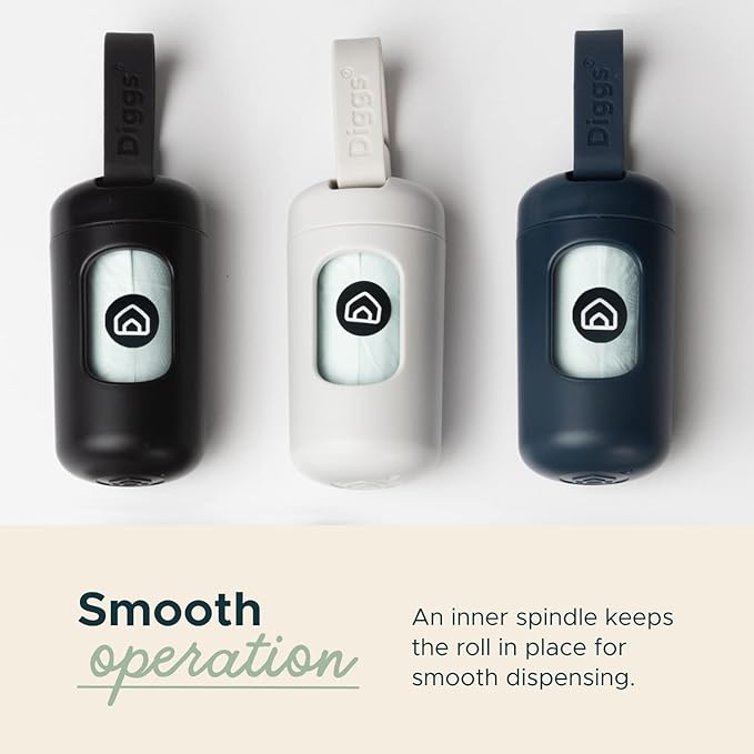 DIGGS Dog Poop Bag Dispenser for Leash - Premium Dog Waste Bag Holder with Easy One-Hand Dispensing (Navy)